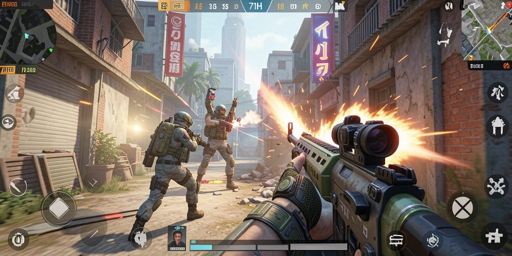 Screenshot 71H menampilkan aksi tembak-menembak yang mendebarkan dalam gameplay FPS.