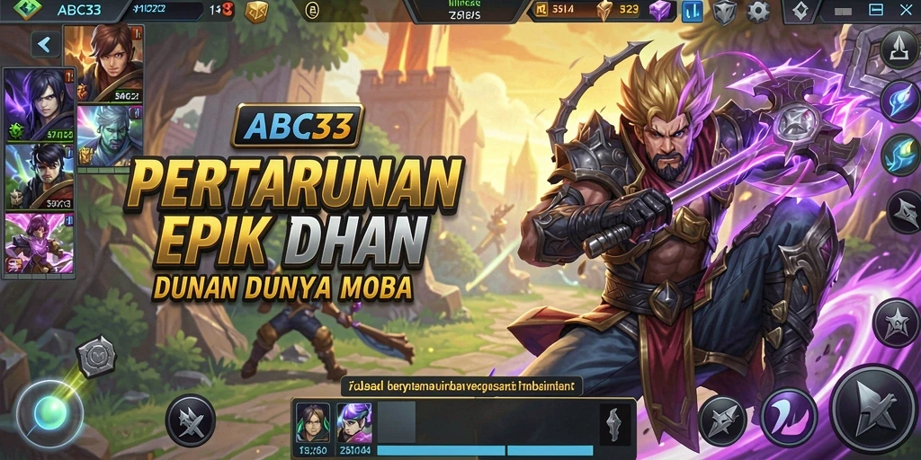 Screenshot ABC33 menampilkan aksi seru dalam pertempuran MOBA.