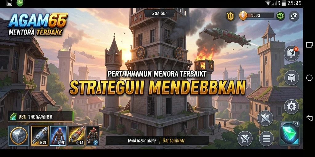 Gameplay AGAM66 yang mendebarkan dengan menara dan musuh bervariasi.