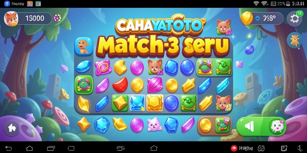Screenshot gameplay CAHAYATOTO menampilkan permata yang berpadu.