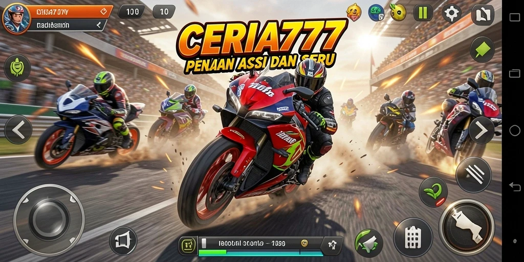 Gameplay seru dengan berbagai lintasan balap motor yang menantang.