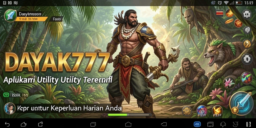 Tampilan utama aplikasi DAYAK777 dengan fitur-fitur Utility yang bermanfaat.