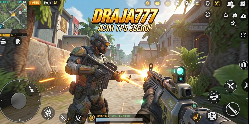 Screenshot DRAJA777 menampilkan aksi intens dalam pertempuran TPS.