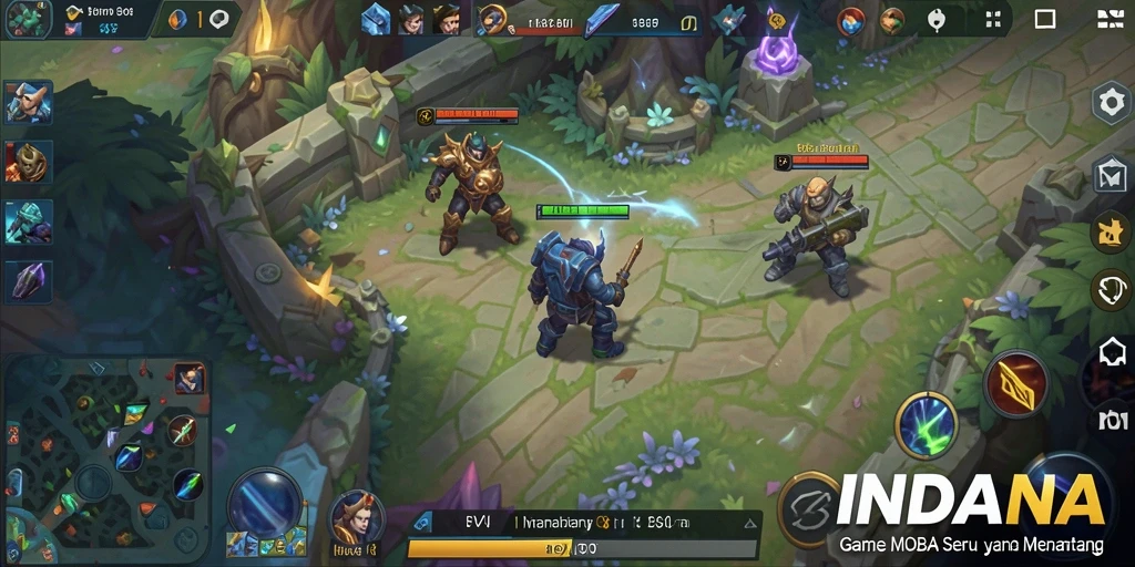 Screenshot gameplay INDAAA dengan pertempuran seru antara pahlawan.