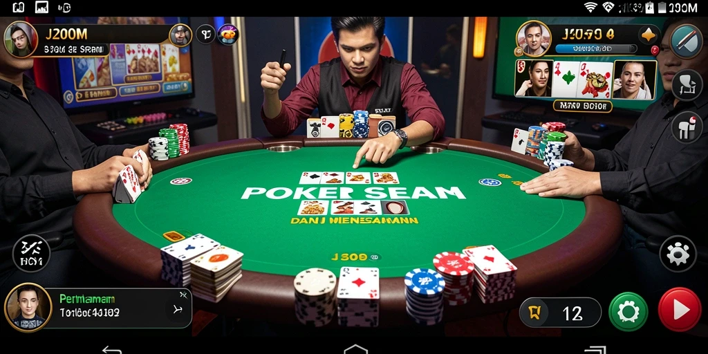Screenshot J200M menampilkan tampilan gameplay Poker yang memikat dan interaktif.