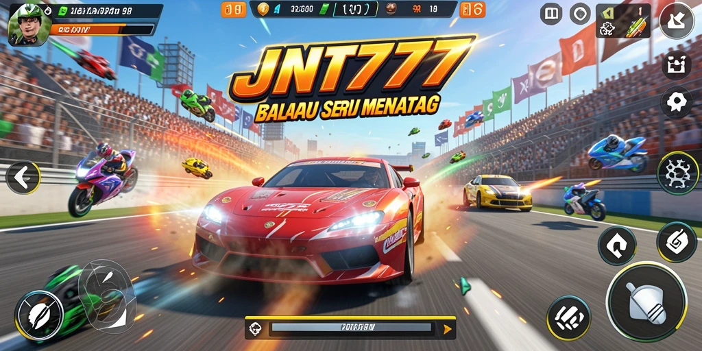 Tampilan screenshot JNT777 yang menunjukkan aksi balapan yang seru.