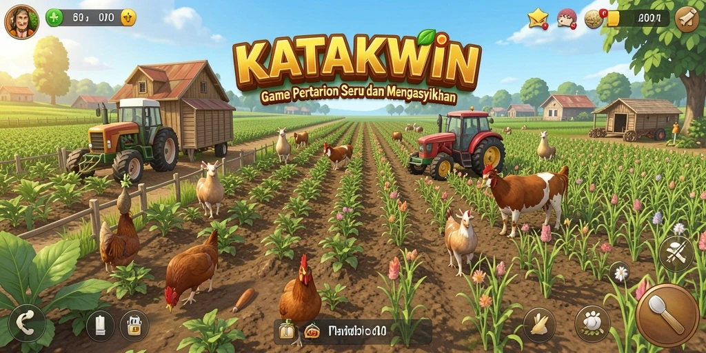 Gameplay seru dalam KATAKWIN dengan pertanian yang subur.
