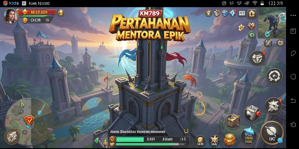Tampilan gameplay KM789 yang menampilkan strategi pertahanan menara yang intens.
