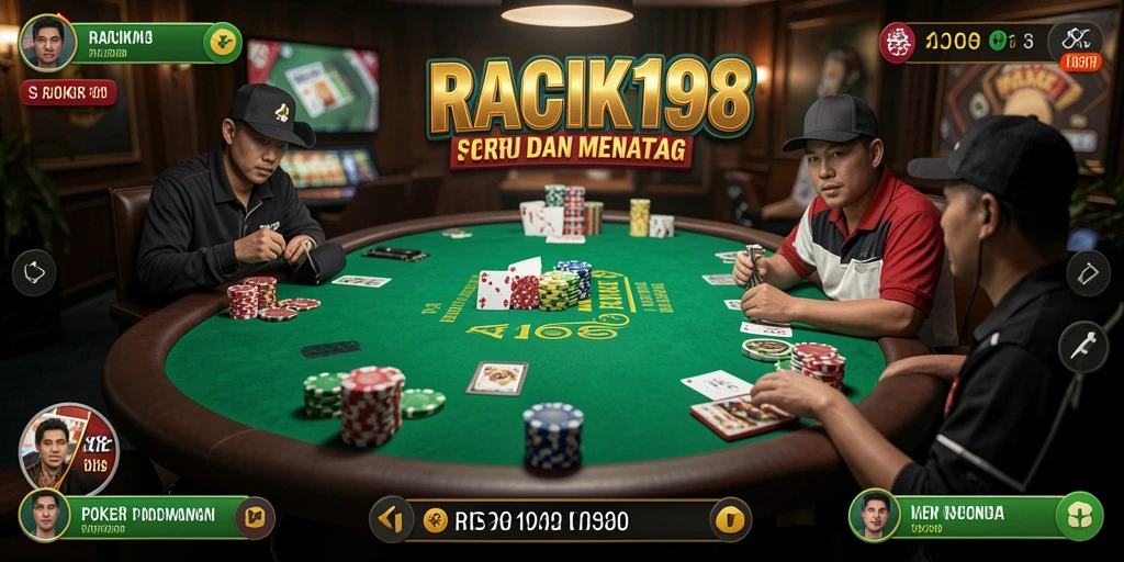 Tampilan gameplay Poker yang mendebarkan dalam RACIK198.