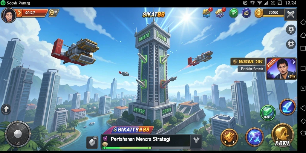 Tangkapan layar utama SIKAT88 menunjukkan aksi seru menara pertahanan.