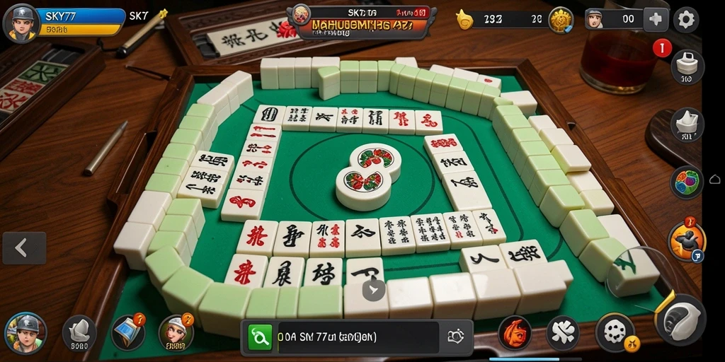 Screenshot gameplay SKY77 menampilkan keindahan papan Mahjong.
